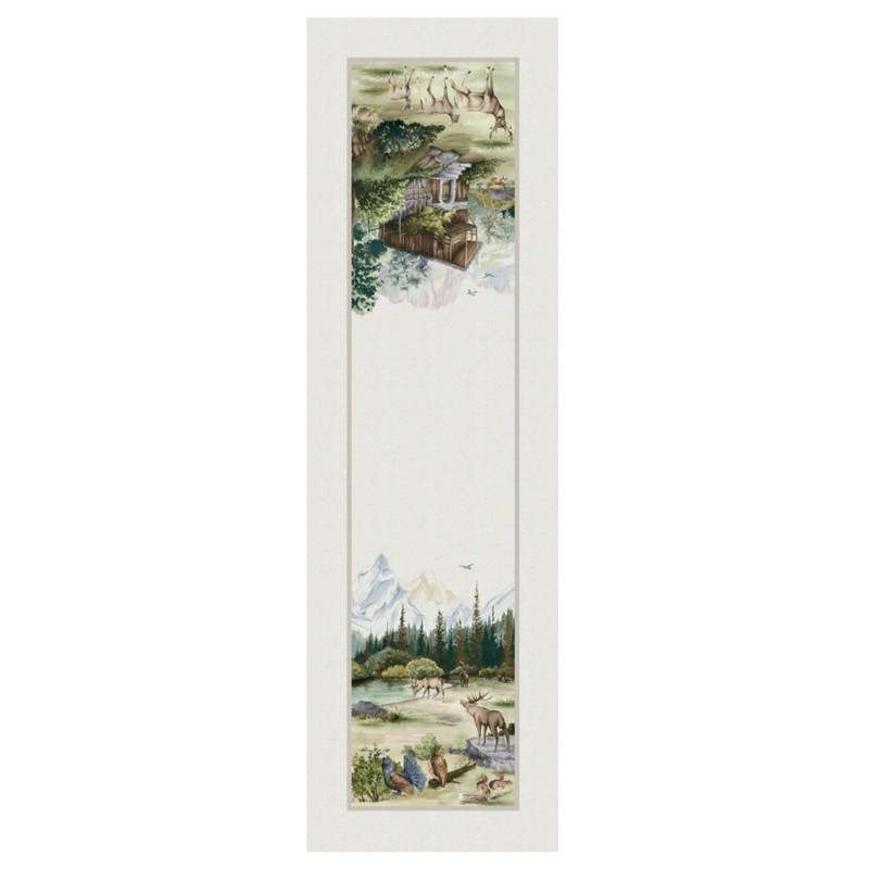 Runner 100% lino decorato con paesaggio di montagna e animali, dimensioni 170 x 45 cm, made in Italy